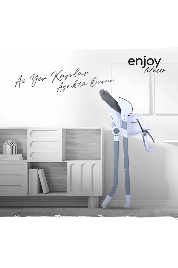 Enjoy Elektrikli 2'si 1 arada Mama Sandalyesi & Bebek Salıncağı | Katlanabilir, Kumandalı Gri